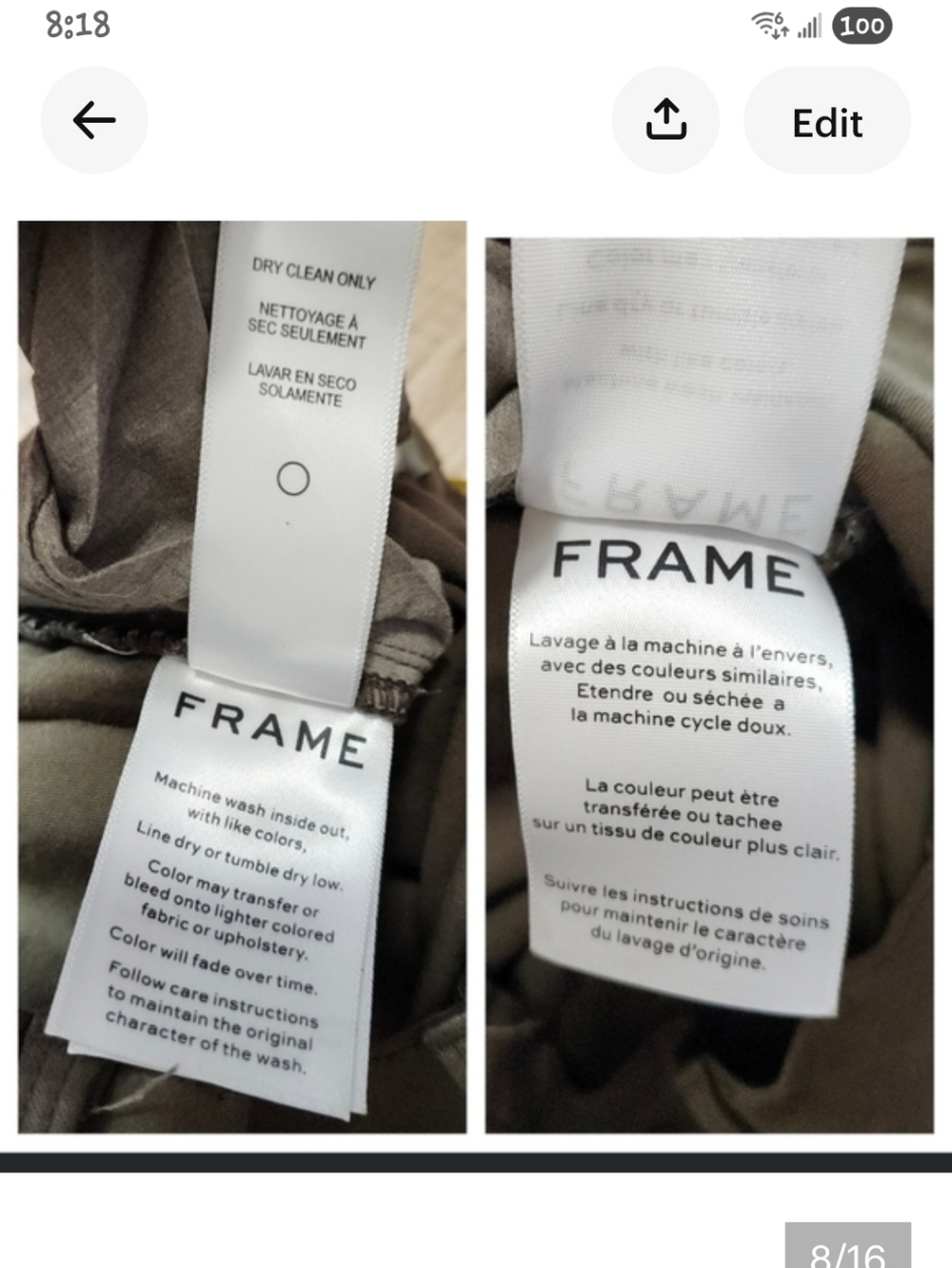 Frame denim Women Le High Skinny LHSKCT465 mid rise khaki Green Coated jeans 26 - Picture 8 of 16